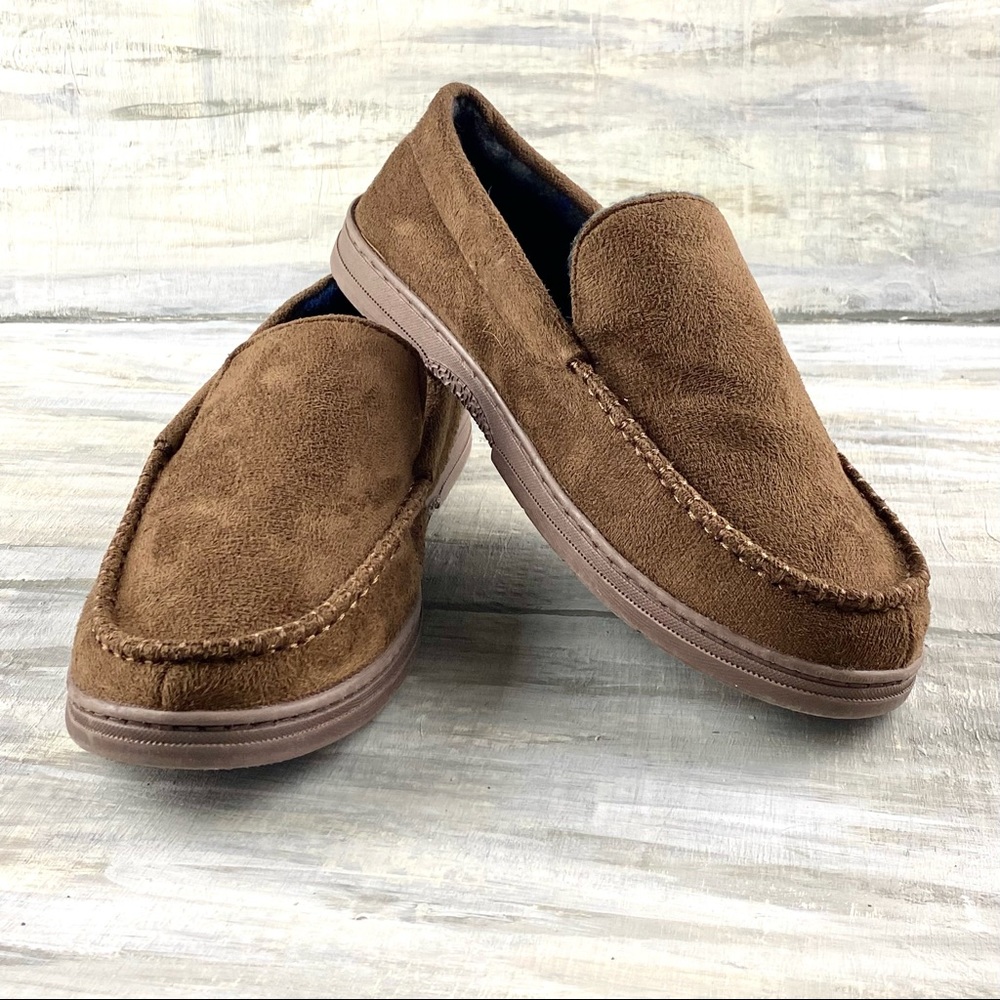 Men’s Moccasin Slipper House Shoe Indoor Outdoor Foam Hard Sole Cozy Loafer - Picture 2 of 16